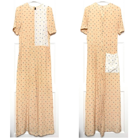 JOSEPH Silk Patchwork Colorblock Floral Print Short Sleeve Wide Leg Jumpsuit XS - Picture 5 of 9